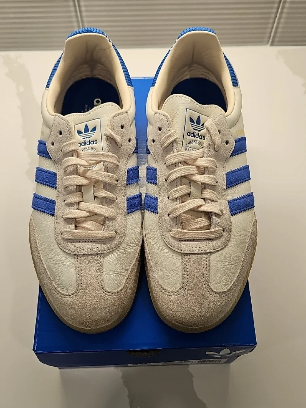 adidas Samba Sneakers - Off-White with Blue Stripes